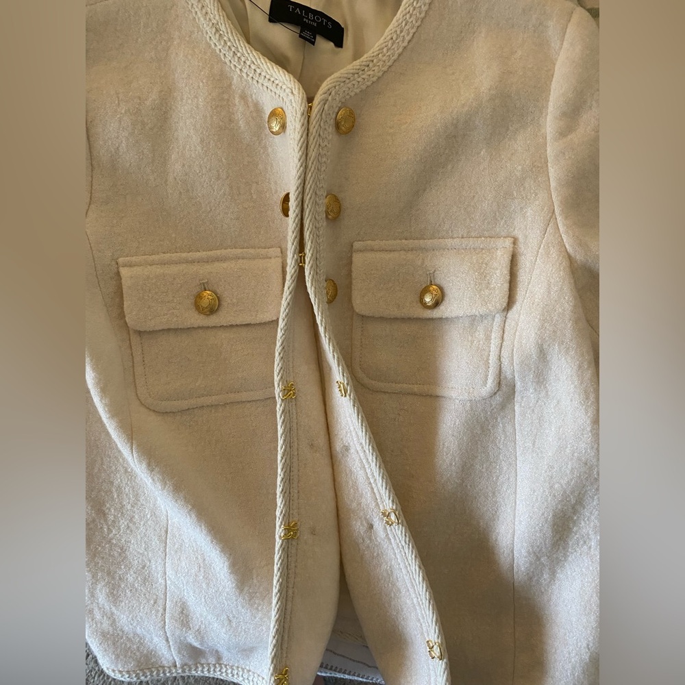 NWT Talbots Cream Berkshire Wool Blend Crop Blazer Lady Jacket Old Money -Sz 16P - Picture 6 of 11